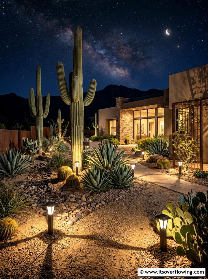 Solar desert landscape accent - 25 backyard decorating ideas with solar stake lights