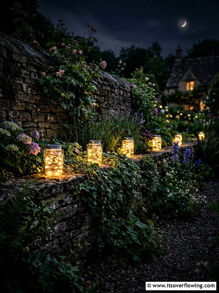 Solar fairy lights in mason jars - 25 garden ideas with solar lights