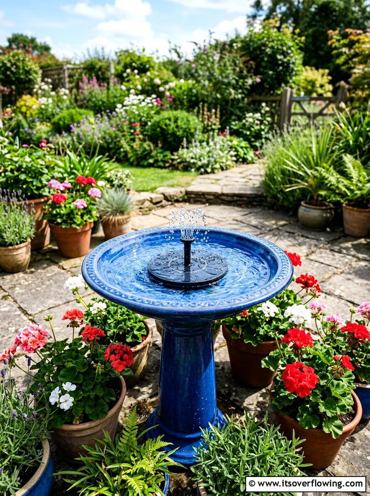 Solar fountain bird bath - 25 upcycled garden ideas with bird baths
