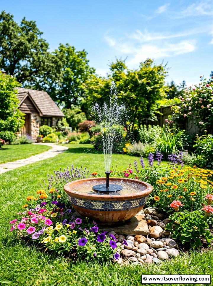 Solar fountain water bowl - 25 garden decor ideas with water bowls