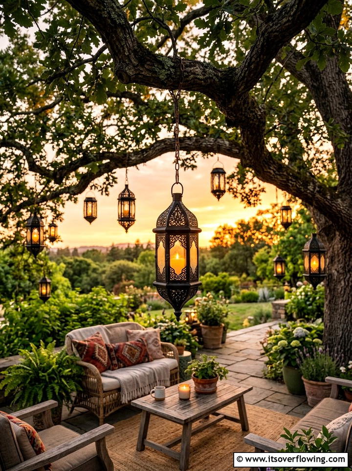 Solar hanging lantern - 25 backyard decorating ideas with garden art
