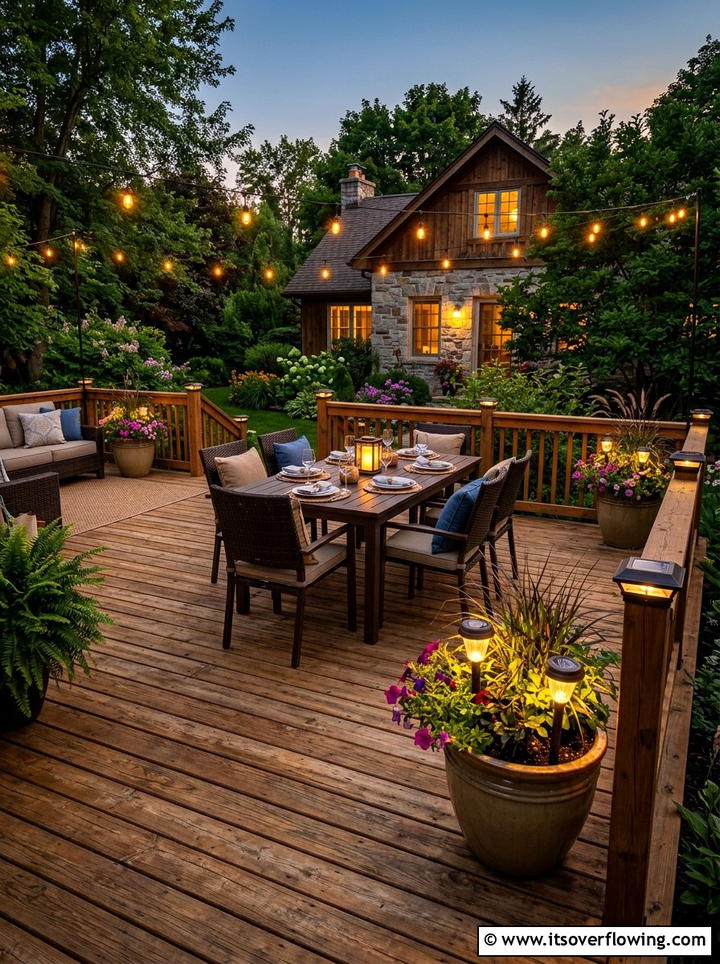 Solar lights for wooden deck - 25 backyard decorating ideas with solar stake lights
