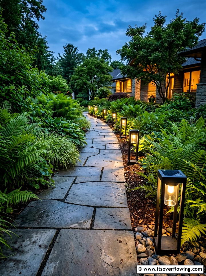 Solar path lights for narrow walkway - 25 small garden ideas with lighting