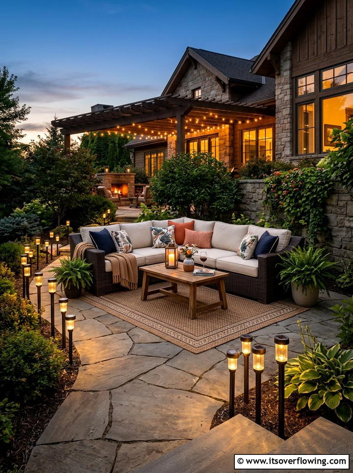 Solar patio seating lighting - 25 backyard decorating ideas with solar stake lights