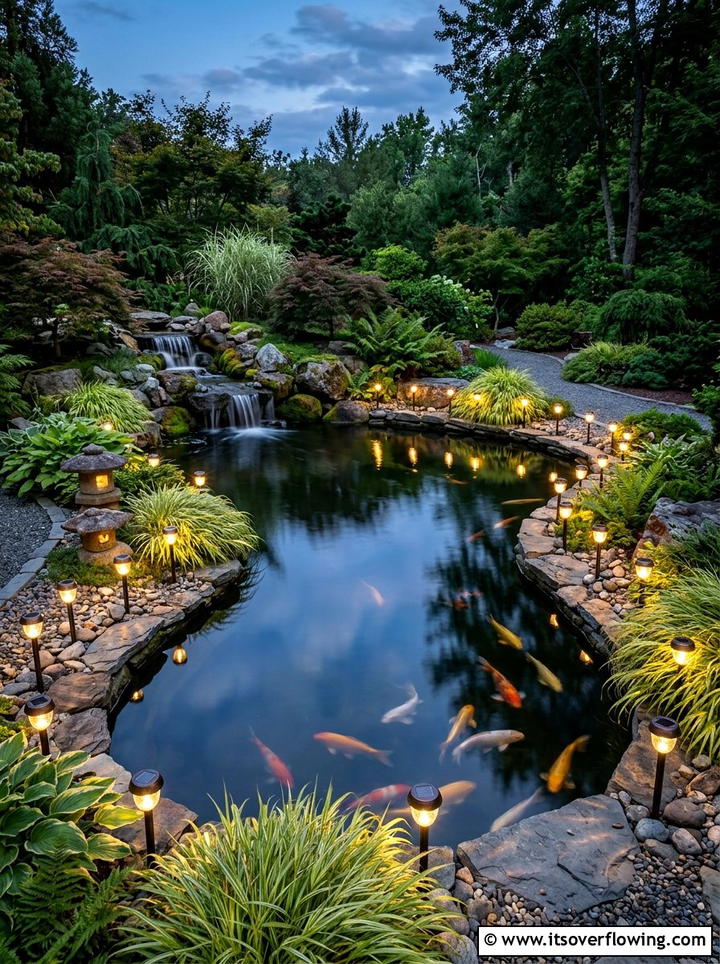 Solar pond edge lighting - 25 backyard decorating ideas with solar stake lights