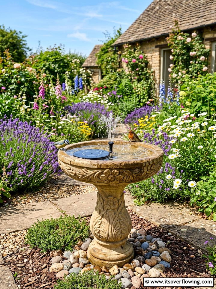 Solar powered birdbath - 25 garden design ideas with water features