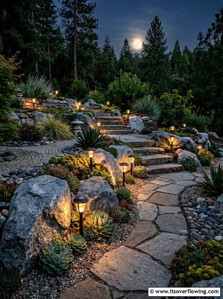 Solar rock garden lights - 25 backyard decorating ideas with solar stake lights