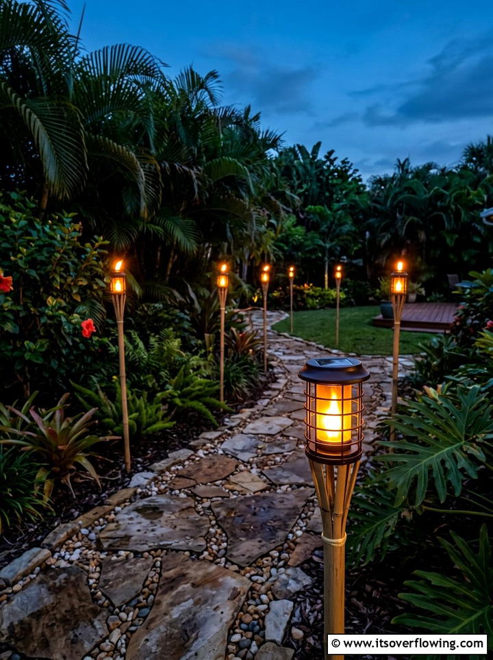 Solar tiki torches - 25 backyard decorating ideas with tropical accents