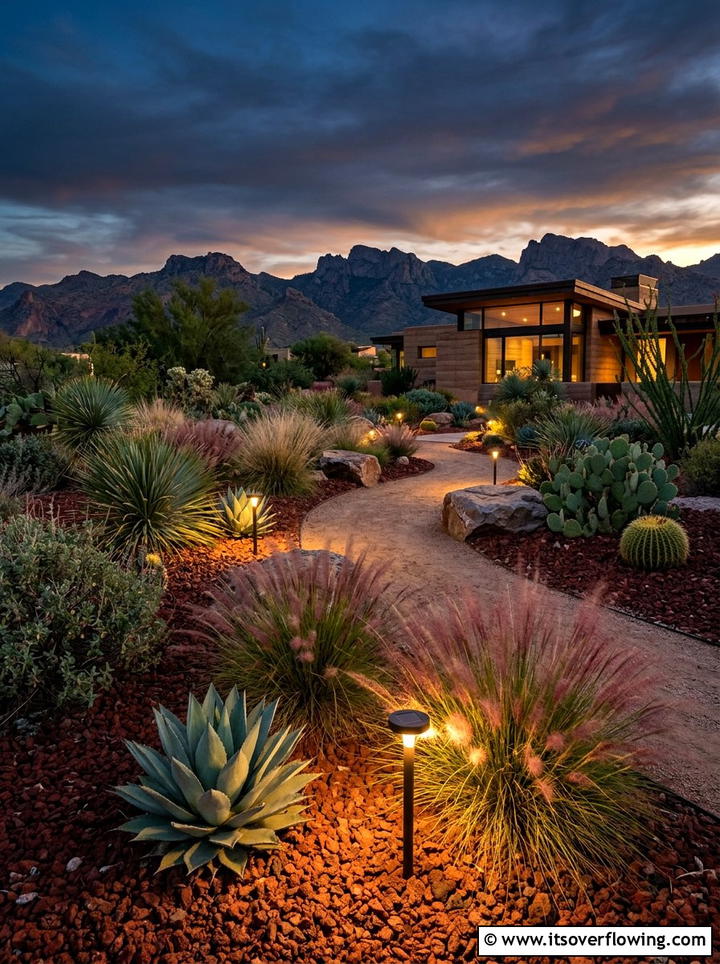 Solar xeriscape garden lights - 25 backyard decorating ideas with solar stake lights