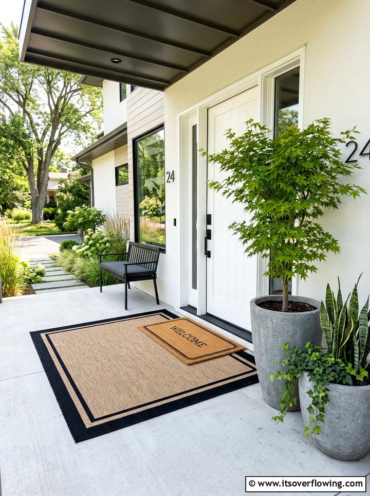 Solid Bordered Outdoor Rug - 25 front porch ideas with layered doormats