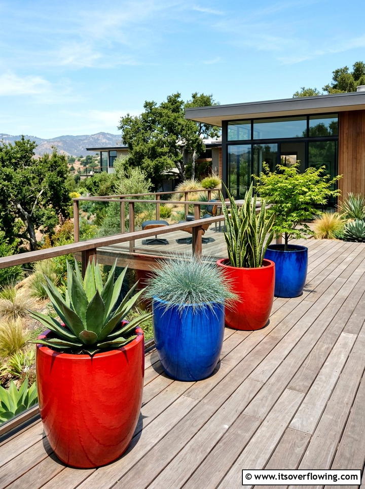 Solid Primary Color Pots - 25 garden ideas with painted pots