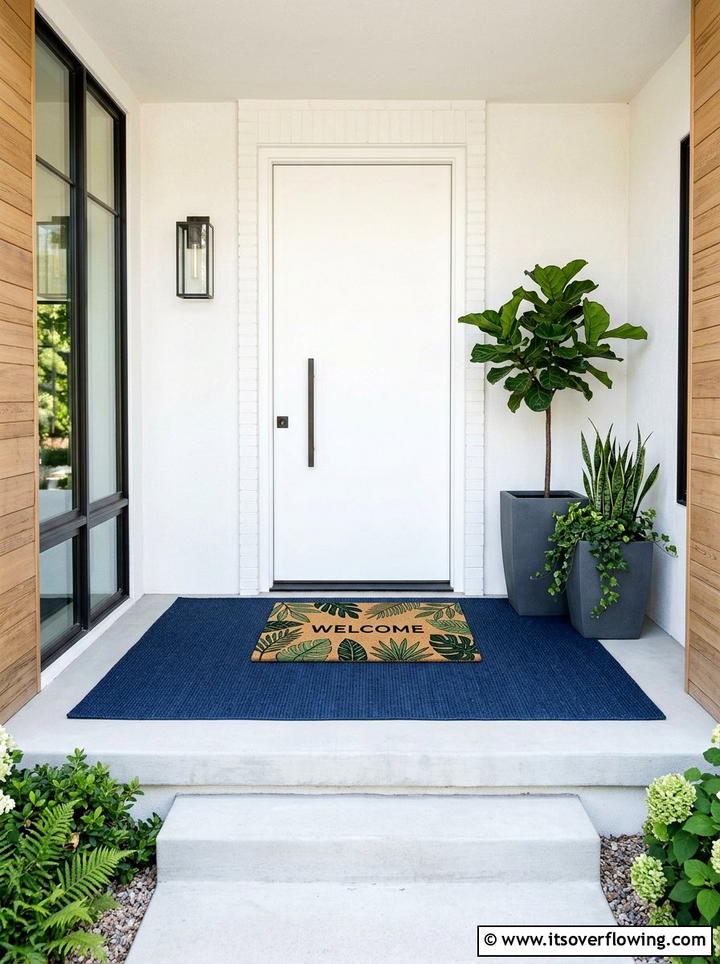 Solid color rug with decorative coir mat - 25 front porch decor ideas with layered mats