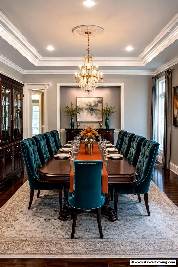 Sophisticated Teal Accents in Formal Spaces - 30 Teal & Orange Room Color Schemes for Vibrant Home Decor