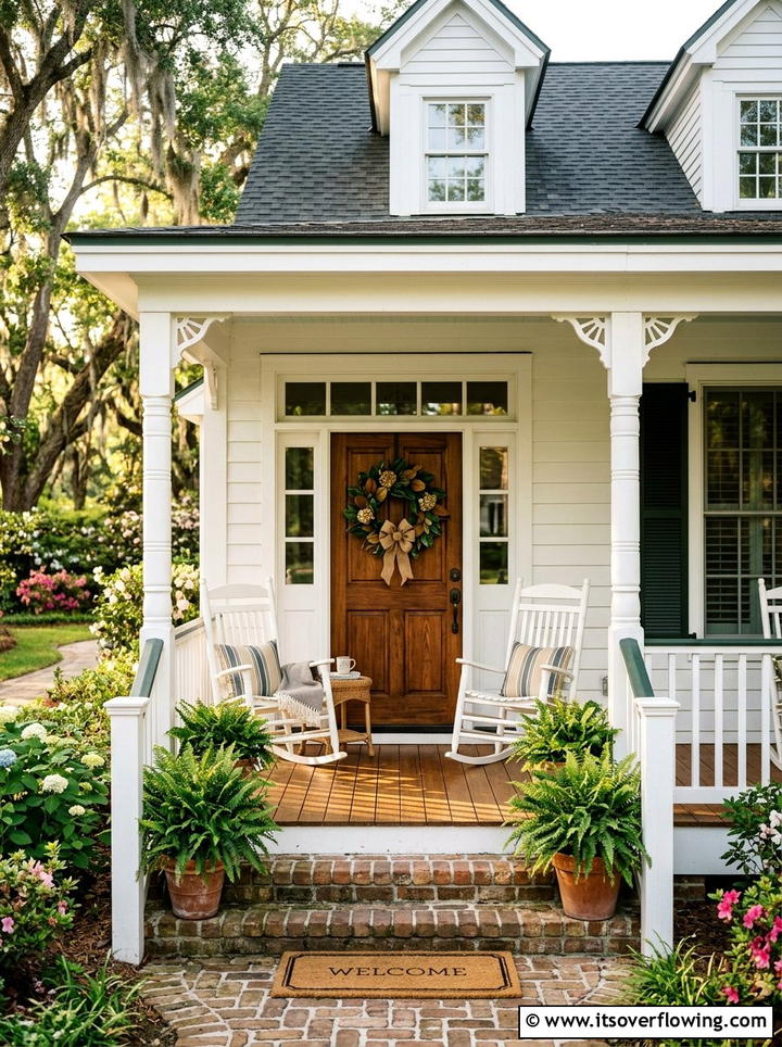 Southern Style Entryway - 25 front porch decor ideas with magnolia wreath
