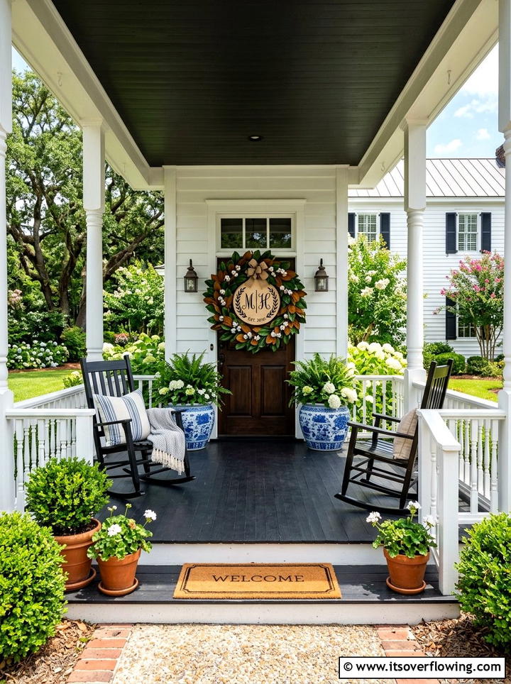 Southern Style Front Porch - 25 front porch decor ideas with monogram wreath