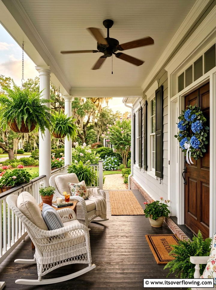 Southern Style Porch - 25 front porch decor ideas with hydrangea wreath