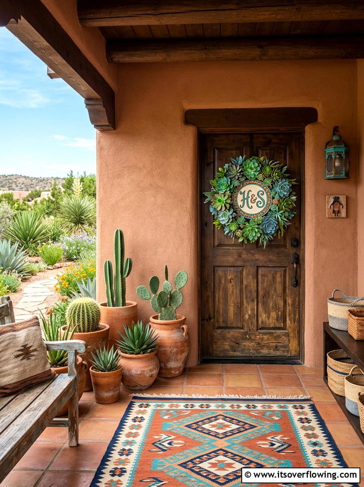 Southwest Style Front Porch - 25 front porch decor ideas with monogram wreath