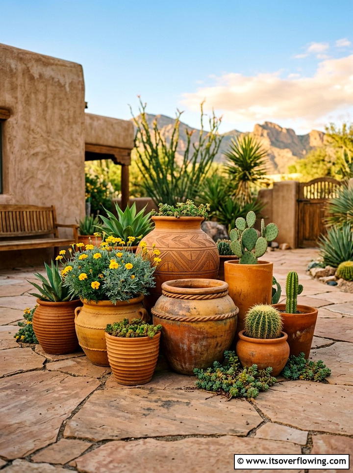 Southwestern Clay Pots - 25 garden decor ideas for desert gardens