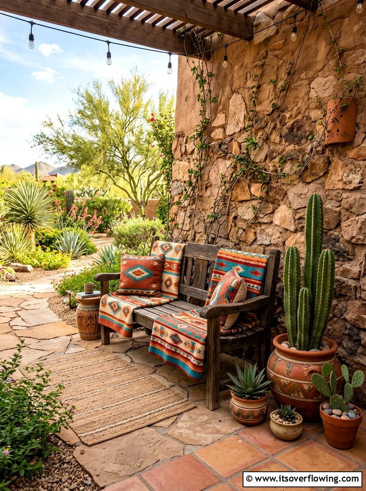 Southwestern Pattern Patio - 25 backyard decorating ideas with throws