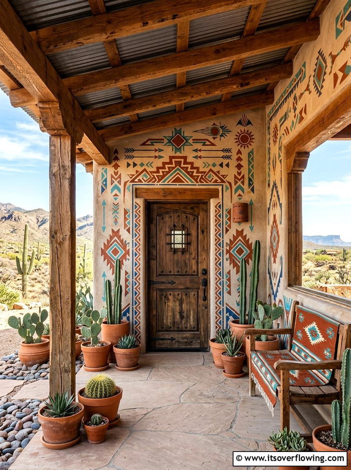 Southwestern Tribal Print - 25 front porch ideas with stenciled floor