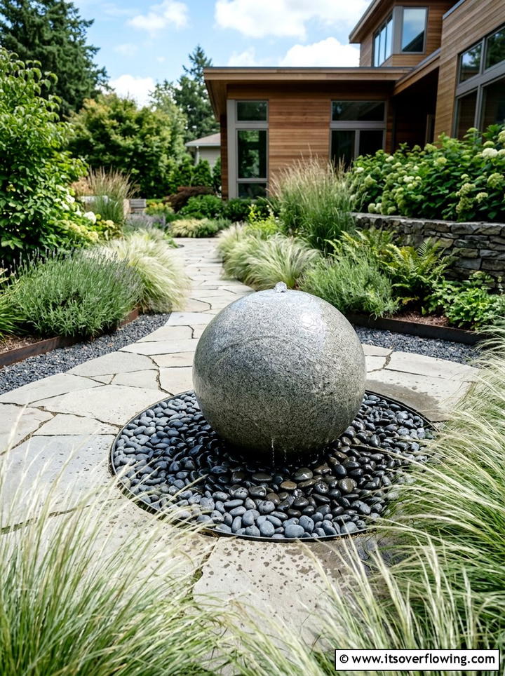Spherical Stone Fountain - 25 backyard decorating ideas with mini fountains