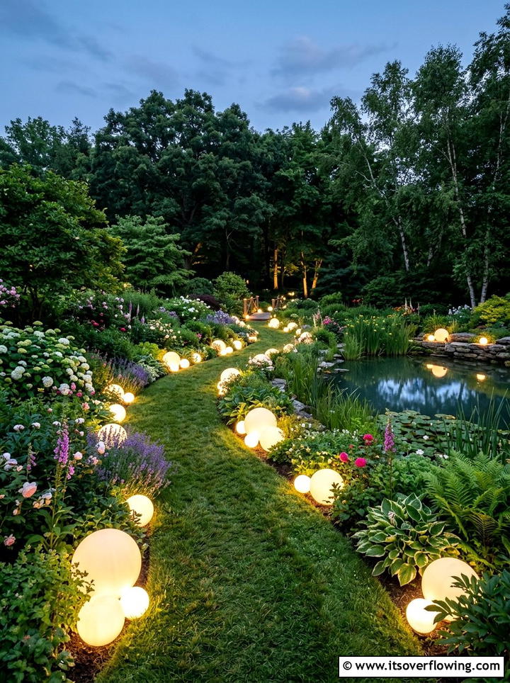 Spherical globe garden lighting - 25 garden ideas with pathway lights