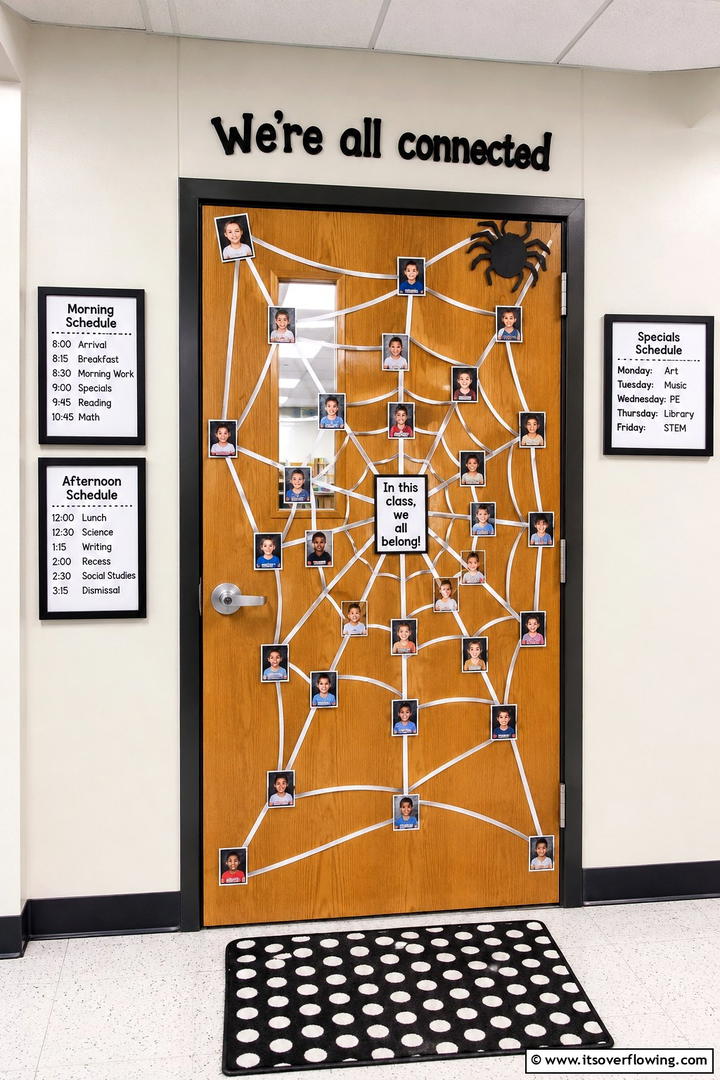 Spider Web Students - 50 Fall Door Decor Classroom Ideas for Cozy Entryways
