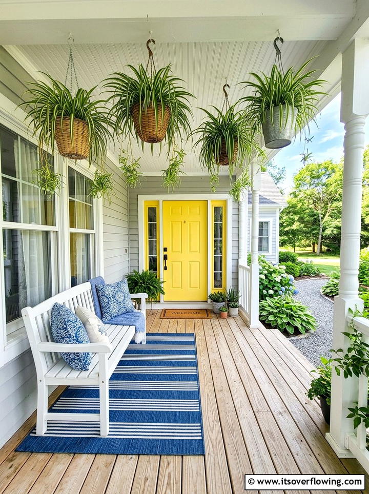 Spider plant hanging baskets - 25 front porch ideas with cat safe plants