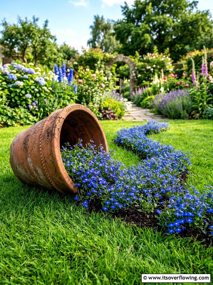 Spilled Flower Pot - 25 garden decor ideas with terracotta pots