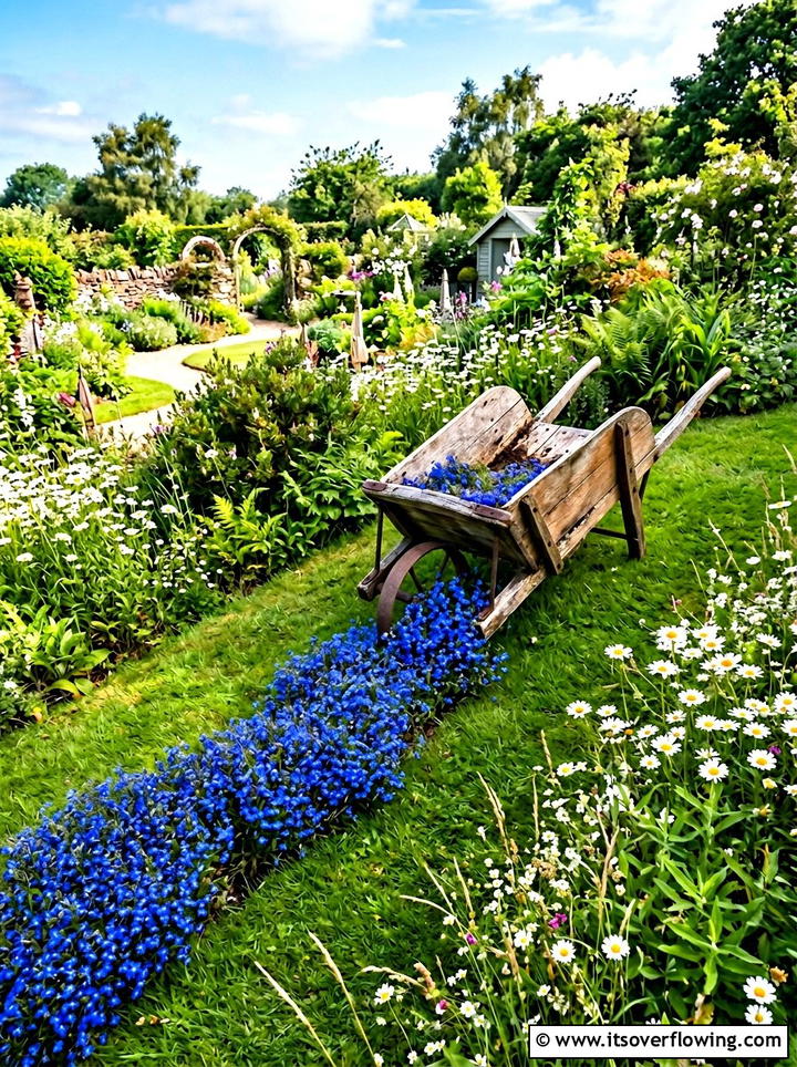 Spilled Flower Wheelbarrow - 25 backyard ideas with wheelbarrow planter