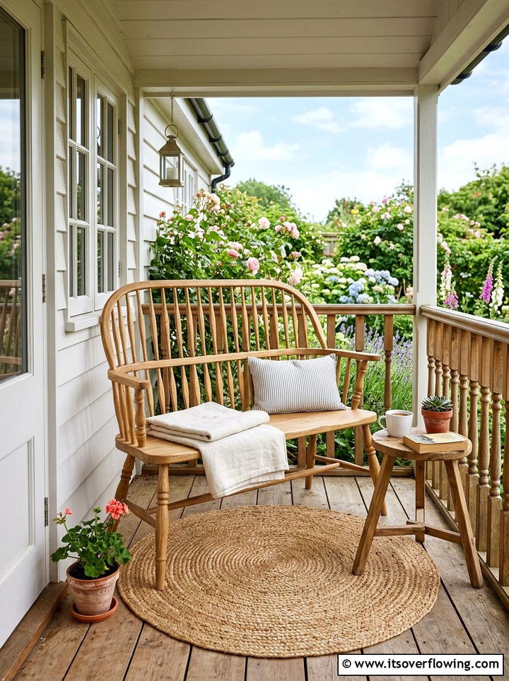 Spindle Back Wooden Bench - 25 front porch decor ideas with antique benches