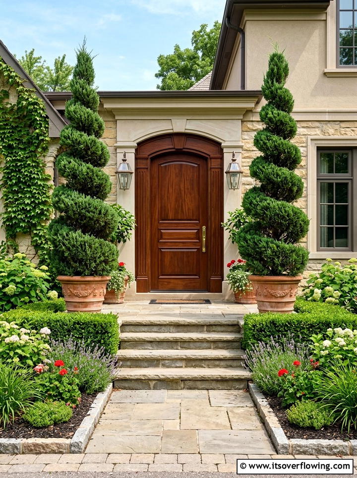 Spiral Juniper Entrance Garden - 25 creative garden ideas with sculptural plants