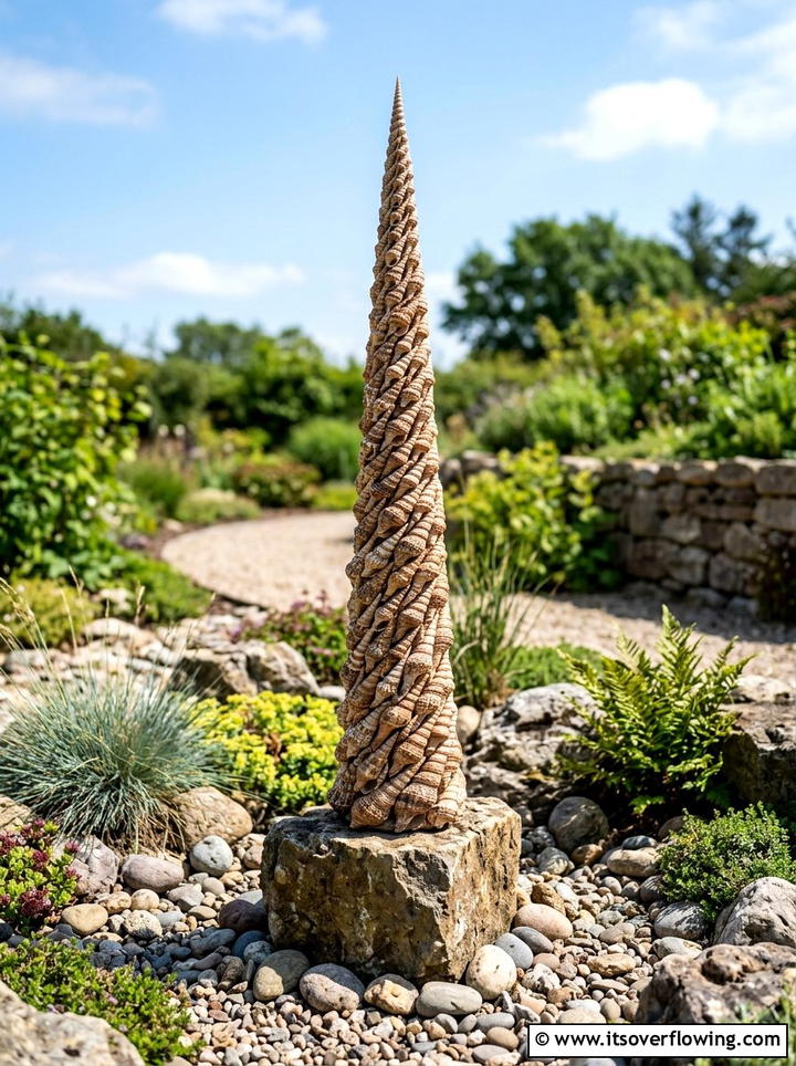 Spiral shell garden sculpture - 25 garden decor ideas with shell accents