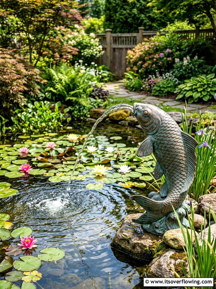Spouting Koi Statue - 25 backyard ideas with fountain