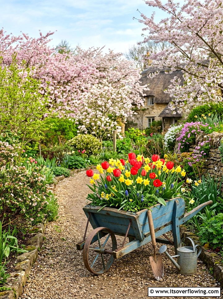 Spring Bulb Wheelbarrow - 25 backyard ideas with wheelbarrow planter