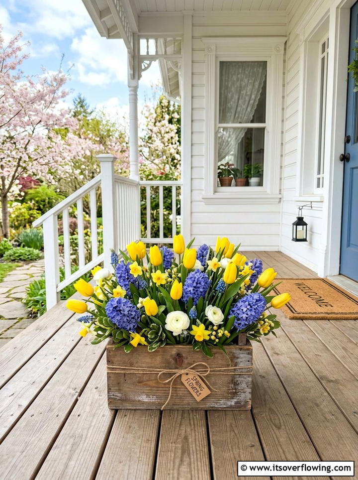 Spring Floral Crate Arrangement - 25 front porch ideas with crate decor
