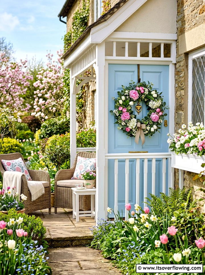 Spring Floral Door - 25 front porch ideas with seasonal wreaths