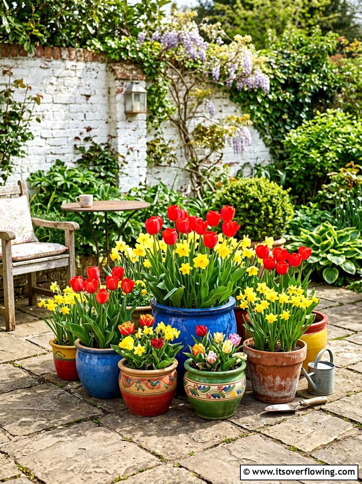 Spring flower bulbs in pots - 25 small garden ideas for year round color