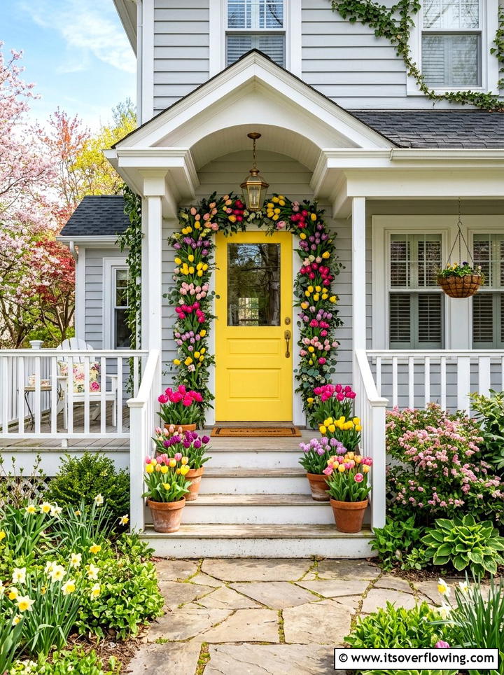 Spring tulip front porch garland - 25 front porch ideas with floral garland