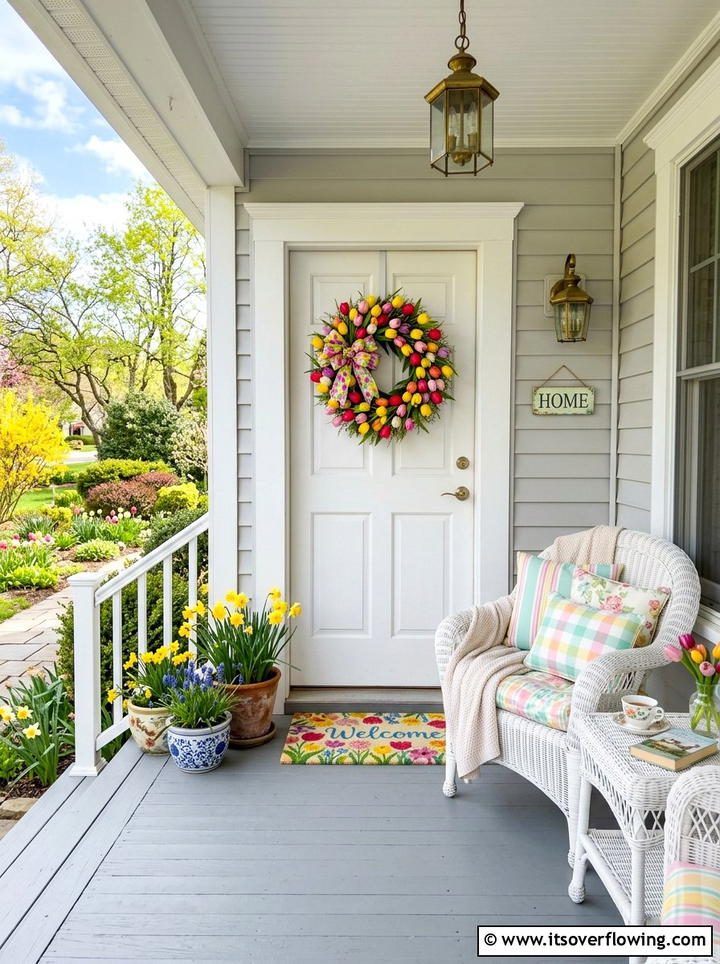 Spring tulip wreath porch - 25 front porch decor ideas with wreaths