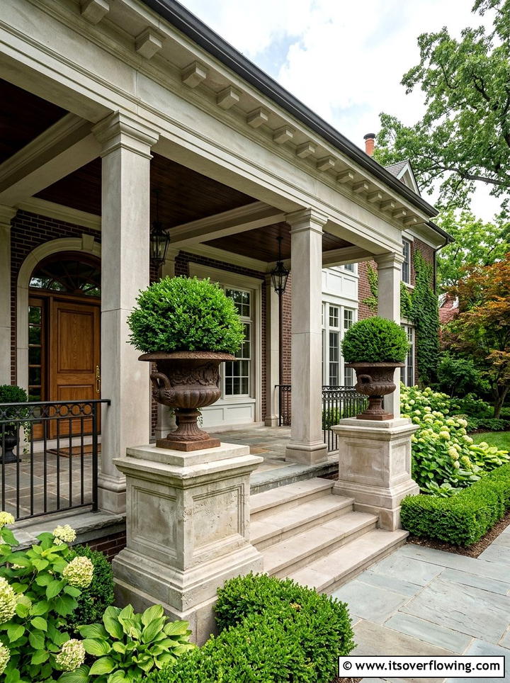 Square Stone Pedestals - 25 front porch ideas with planters