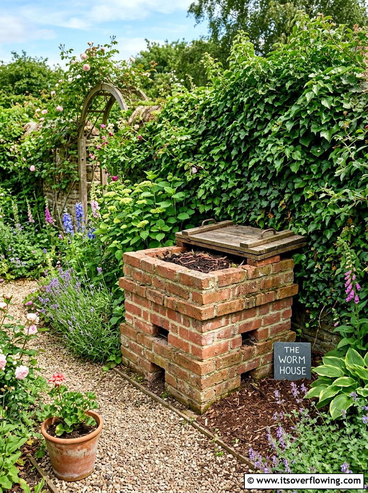 Stacked Brick Worm House - 25 recycled garden ideas with worm bins