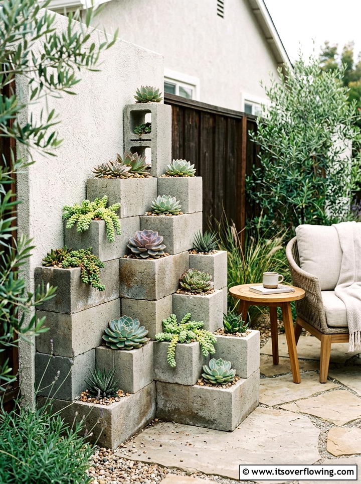 Stacked Corner Planter For Succulents - 25 cheap garden ideas with cinder blocks