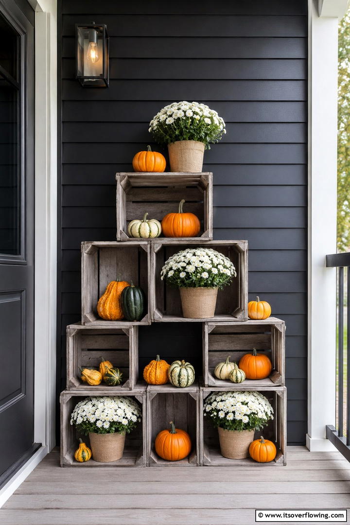 Stacked Crate Display - 50 Modern Fall Porch Decor Ideas Roundup- Warm Welcomes