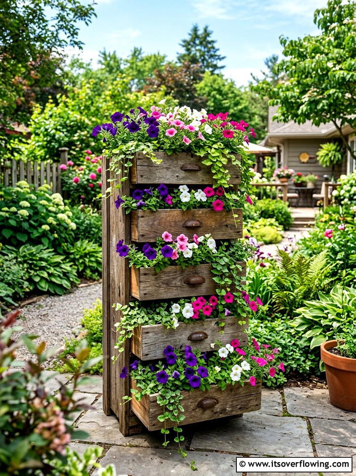 Stacked Drawer Planter - 25 upcycled garden ideas with old drawers