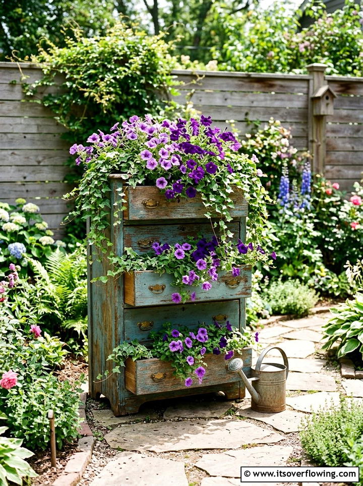 Stacked Dresser Planter - 25 recycled garden ideas with old drawers