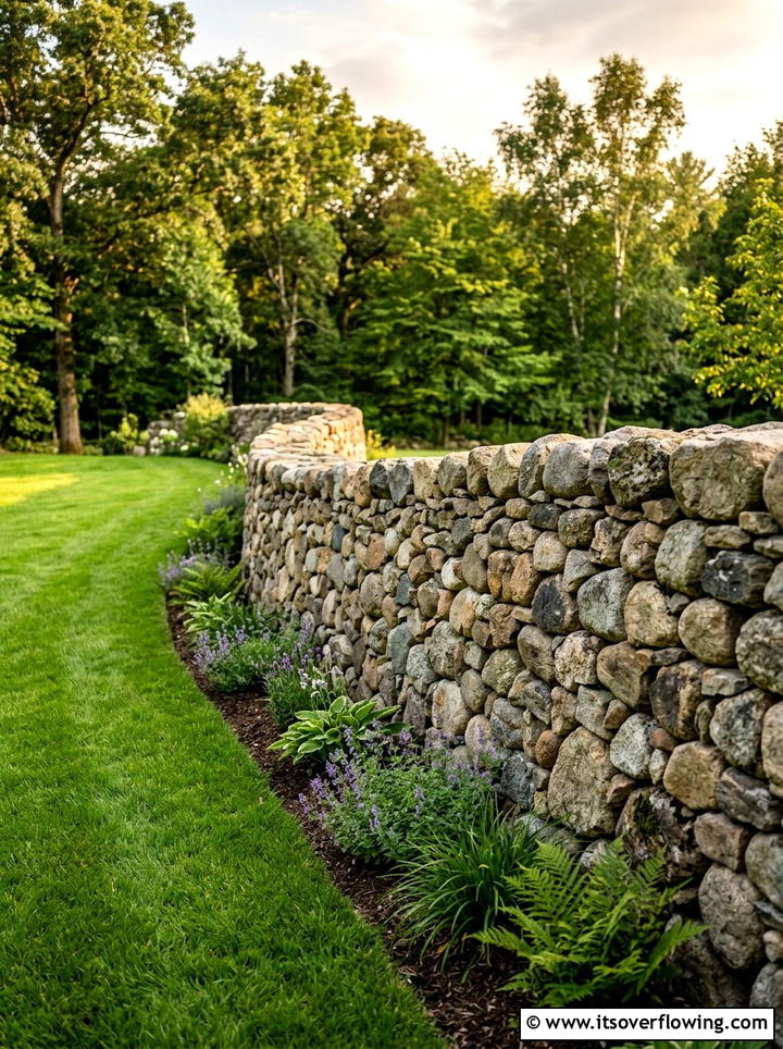 Stacked Fieldstone Wall - 25 garden ideas for rustic style