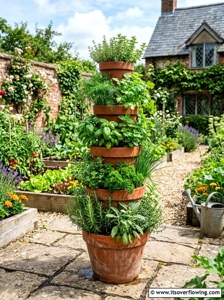 Stacked Herb Tower - 25 cheap garden ideas with vertical gardens