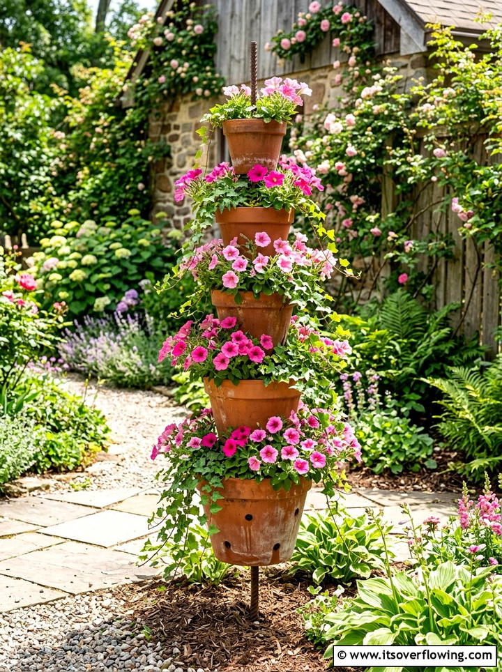 Stacked Pot Planter - 25 garden ideas with terracotta crafts