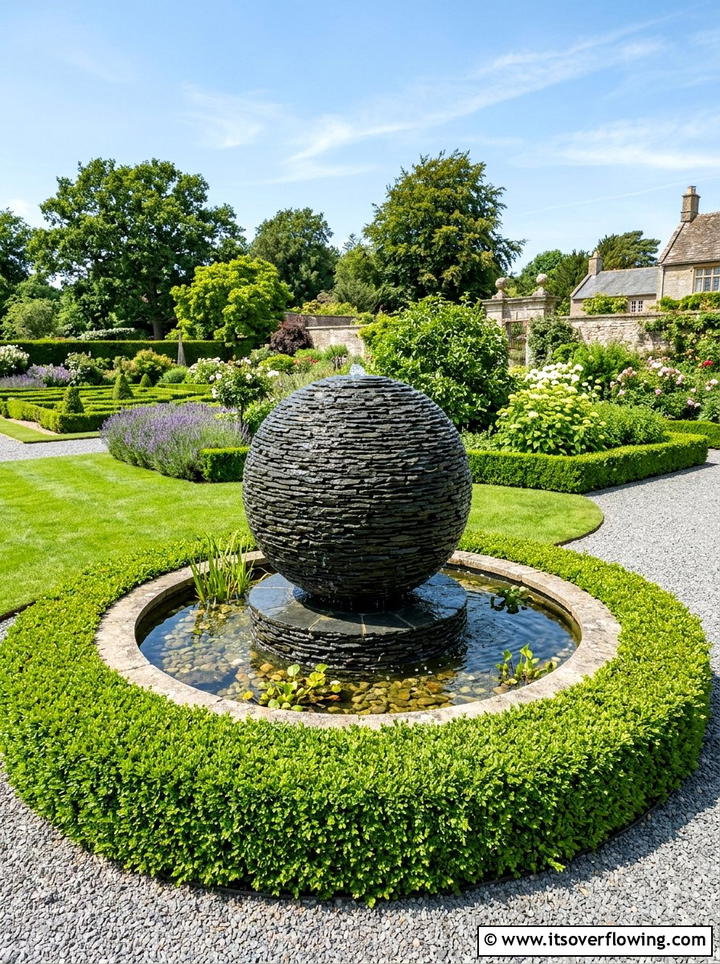 Stacked Slate Sphere Fountain - 25 small garden ideas with water feature